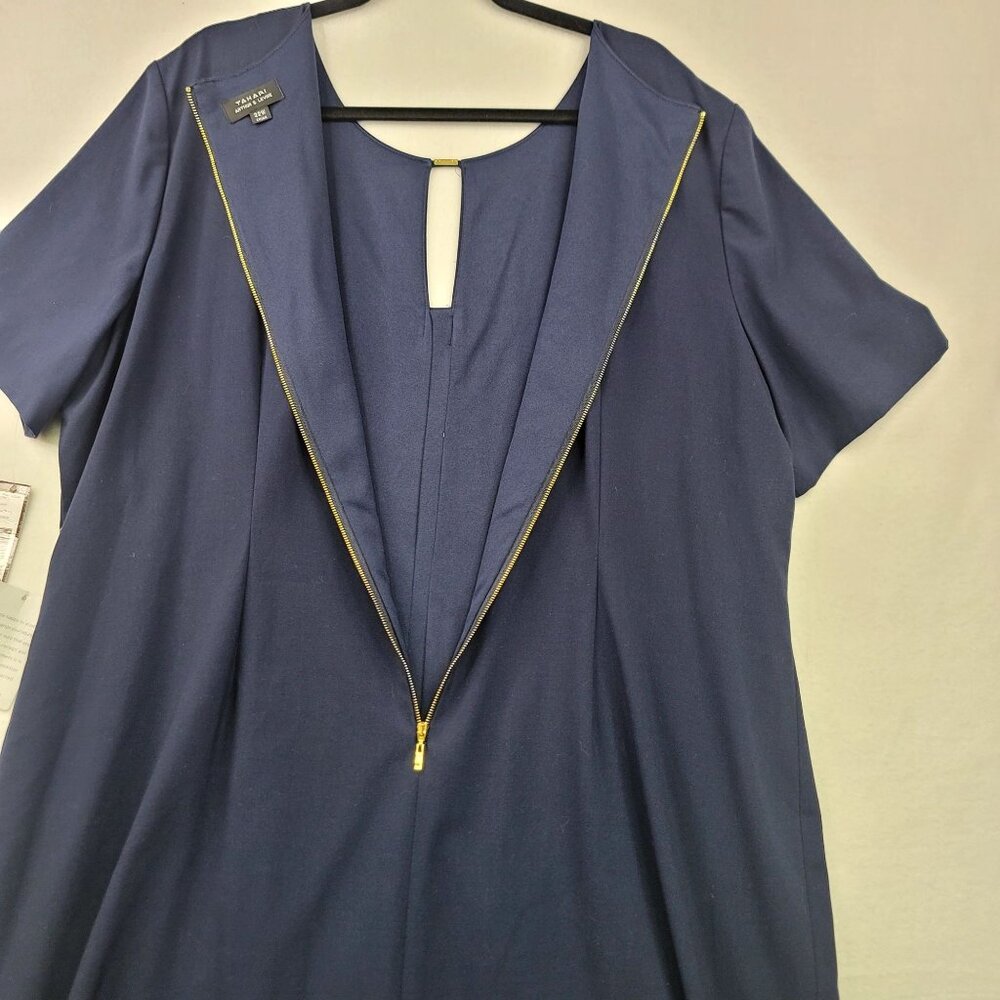 Tahari Arthur S. Levine Navy Short Sleeve Sheath Dress Gold Back Zipper 22W - Picture 5 of 11